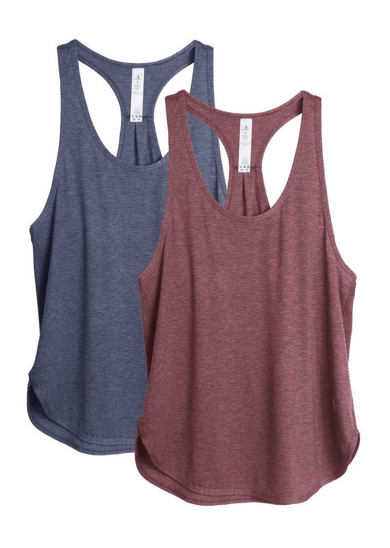 icyzone Workout Tank Tops for Women - Athletic Yoga Tops, Racerback Running Tank Top Loose Fit(Pack of 2) (M, Burgundy/Navy) - Image 1
